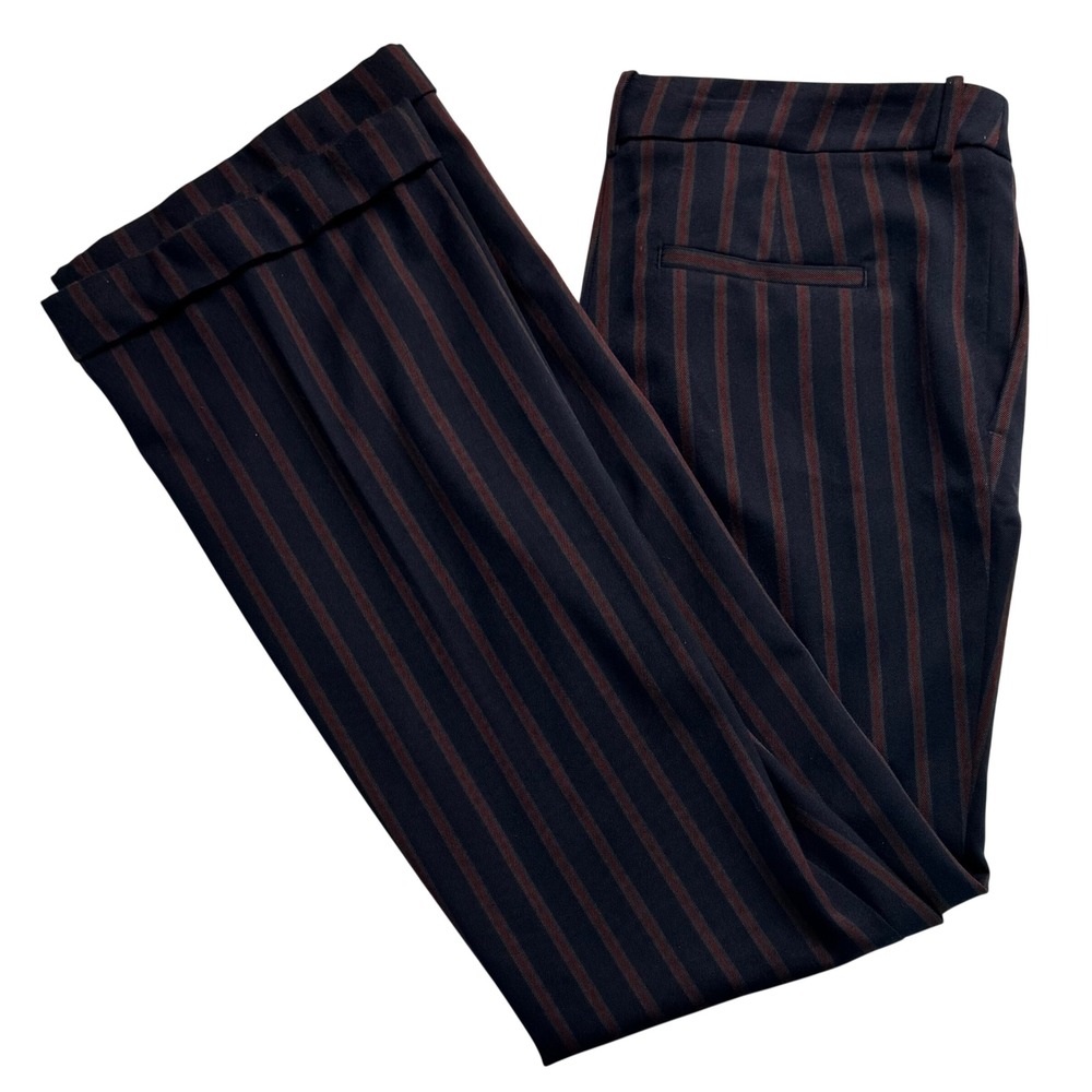 Anthropologie Navy Burgundy Pinstripe Cuffed Trousers Straight Leg Pants Size 4